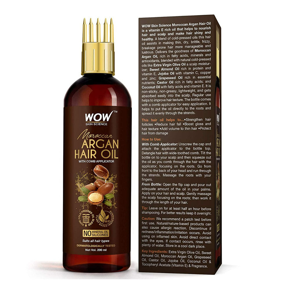 Wow Skin Science Argan Hair Oil - With Comb Applicator (200ml)