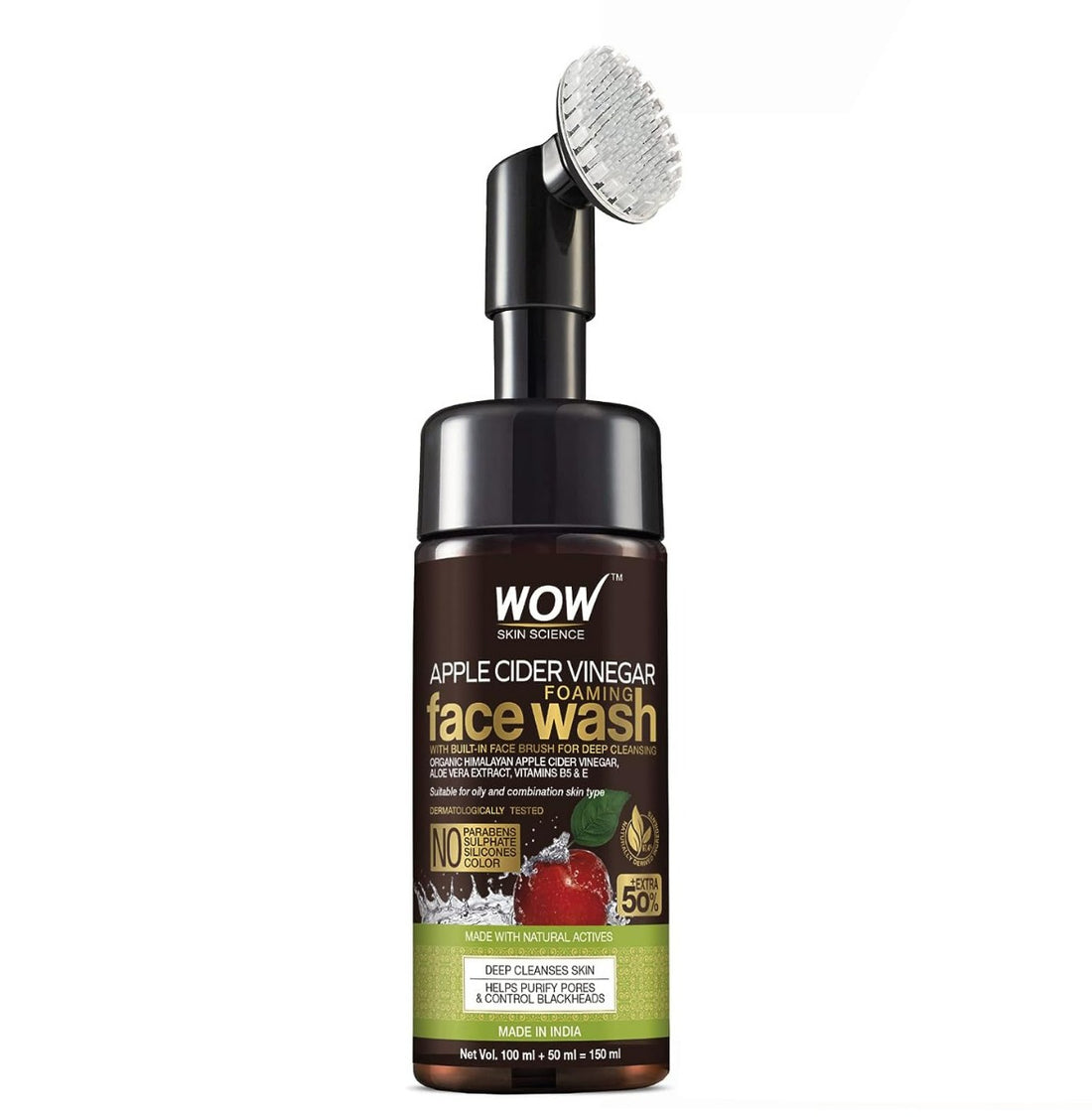 Wow Skin Science Apple Cider Vinegar Face Wash with Brush (150ml)