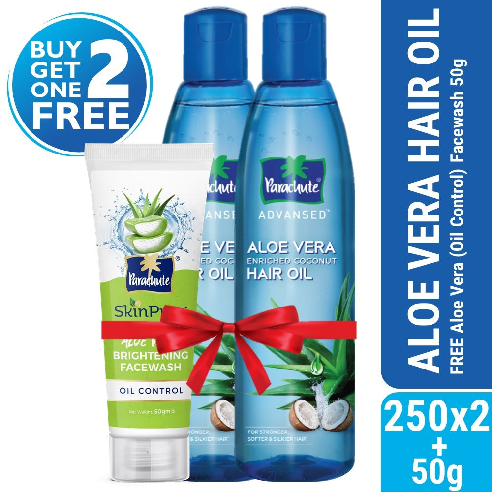 Parachute Hair Oil Advansed Aloe Vera Enriched Coconut 250ml Double Pack (FREE Aloe Vera Facewash - OIL CONTROL - 50gm) (Copy)