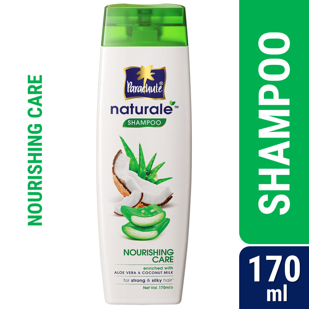 Parachute Naturale Nourishing Care Shampoo with Aloe Vera &amp; Coconut Milk, For Strong &amp; Silky Hair, Smoothens Hair, Paraben Free, 100% Vegan, All Hair Types, (170ml)