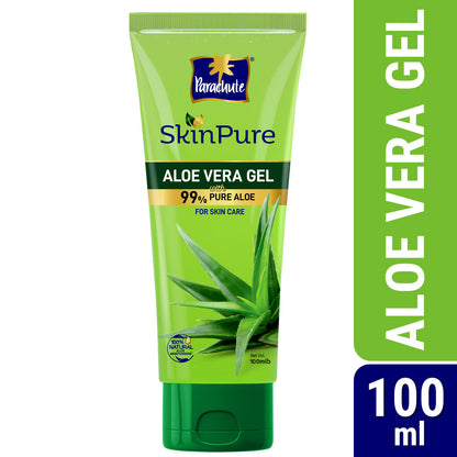 Parachute SkinPure Aloe Vera Gel , 99% Pure Aloe, For Soft, Moisturized &amp; Hydrated Skin, Heals, Repairs, Protects Skin, 8h moisturization, Soothes Sunburn, All Skin Types (100ml)