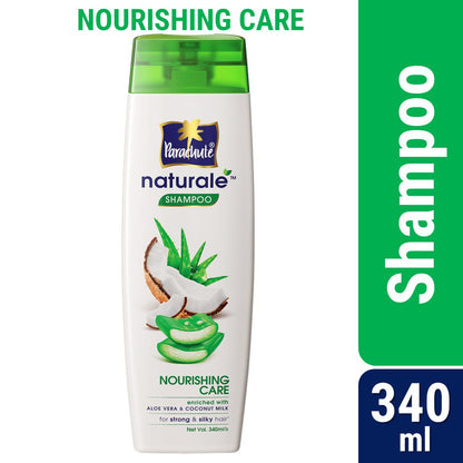 Parachute Naturale Nourishing Care Shampoo with Aloe Vera &amp; Coconut Milk, For Strong &amp; Silky Hair, Smoothens Hair, Paraben Free, 100% Vegan, All Hair Types (340ml)