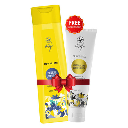 Skin Cafe Hair Care BOGO Offer 1 (Banana Shampoo with Egg Protein - 250ml + Silky Tresses Moisturizing Conditioner - 120ml)