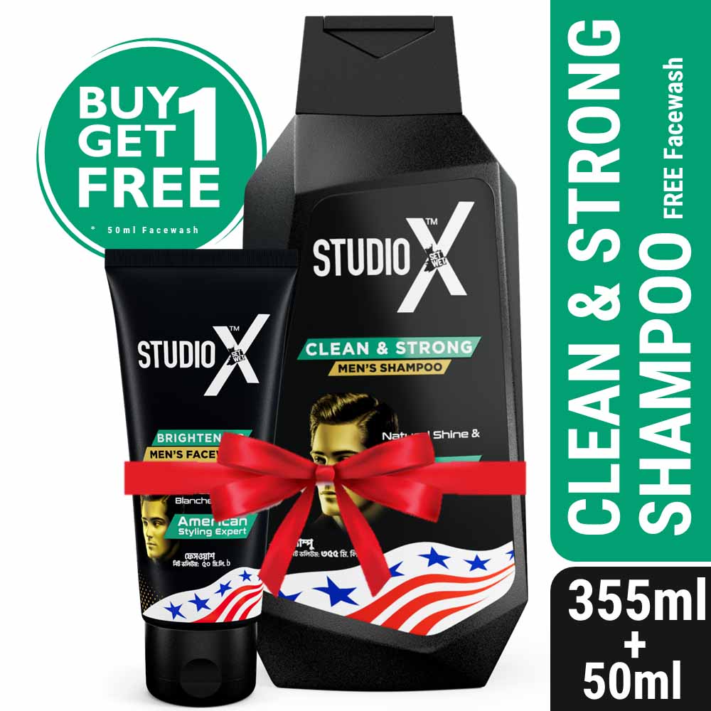 Studio X Clean &amp; Strong Shampoo for Men 355ml (50ml Facewash Free)