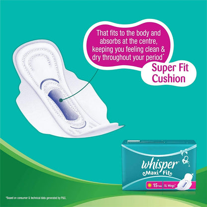 Whisper Maxi Fit Wings Sanitary Pads for Women - Large